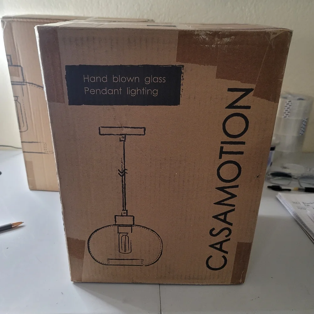NWT CASAMOTION 8" Handblown Seed Glass Pendant Light - Picture 4 of 8